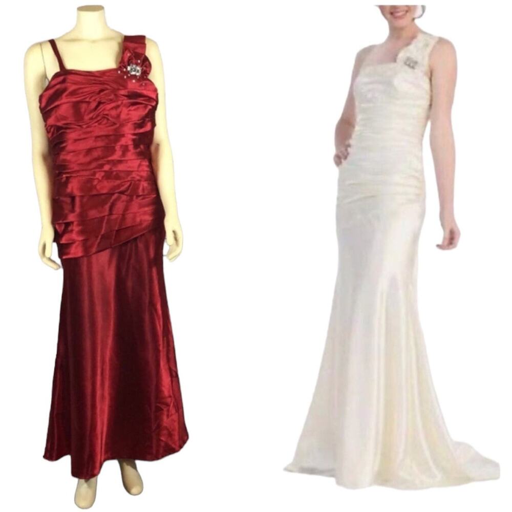 NWT Cindy Collection style 1230 in red sleeveless ruched jewelled size 2 XL